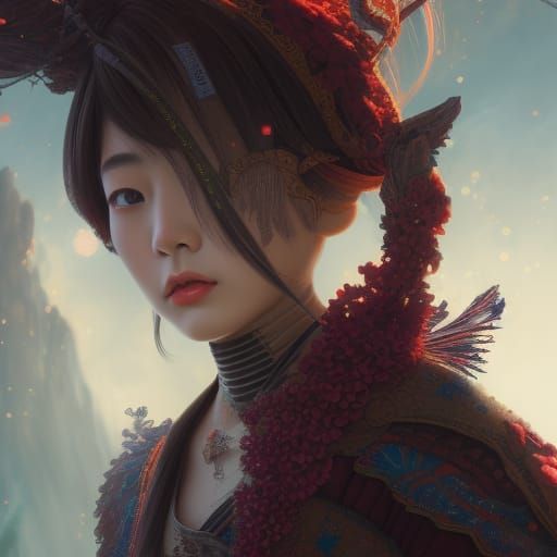 Detailed Matte Painting of Japanese Girl in 8K