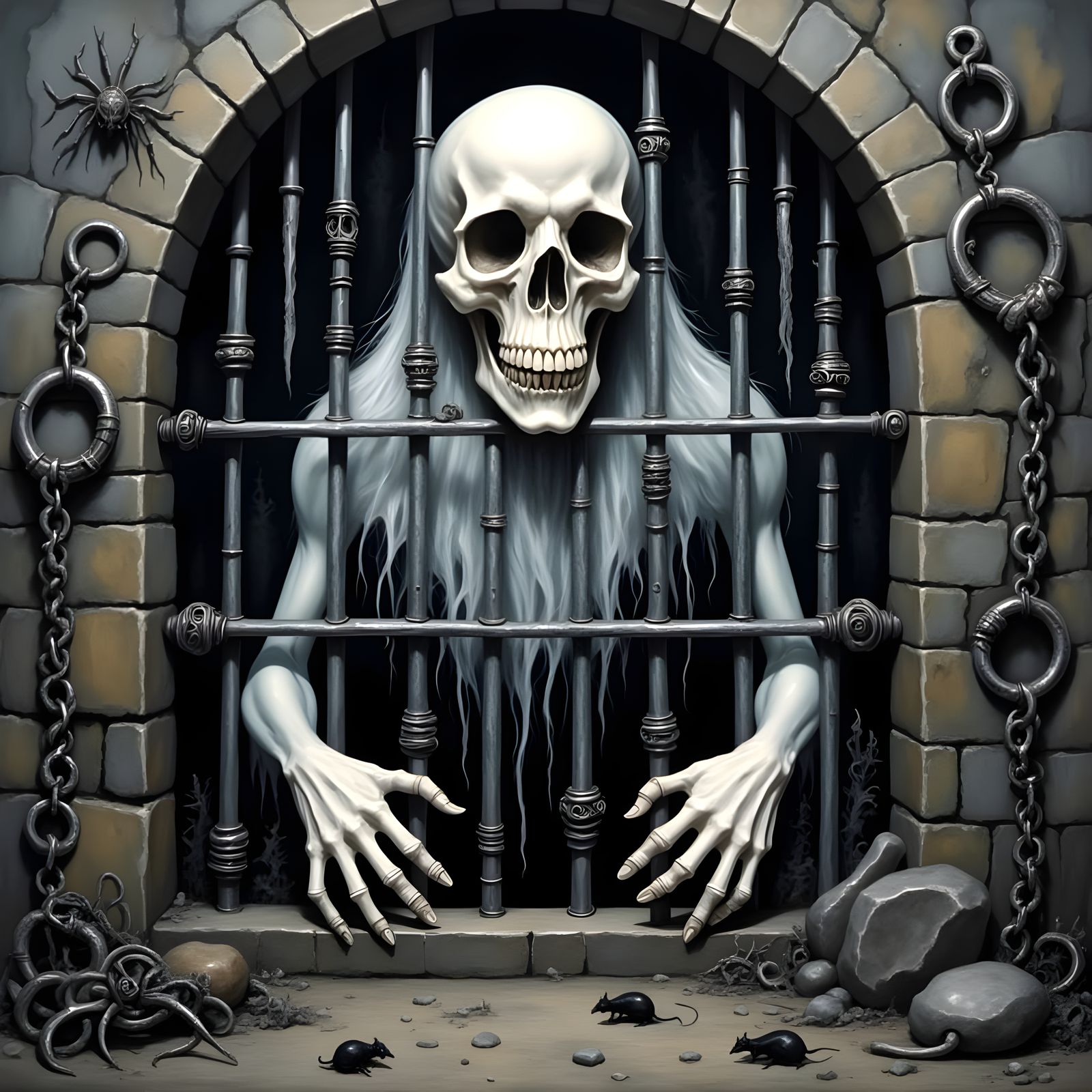 Ethereal Ghost Caught Behind Gothic Prison Bars