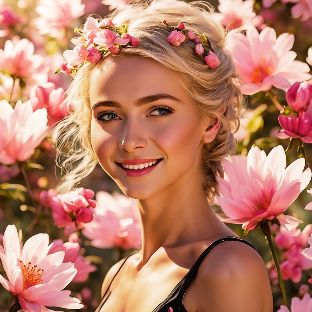 Elegant Woman in a Springtime Floral Setting