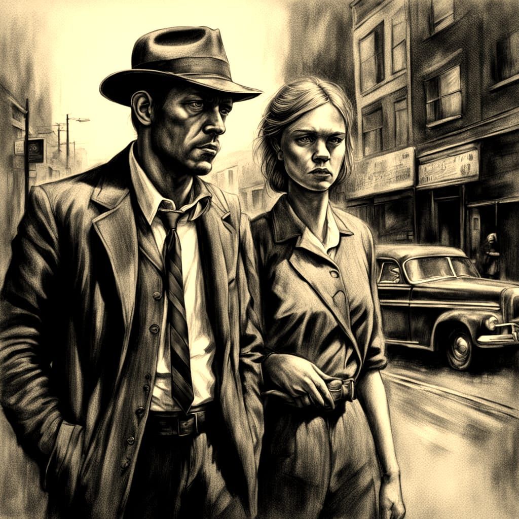 Gangster and Girlfriend in Retro Sepia Photograph