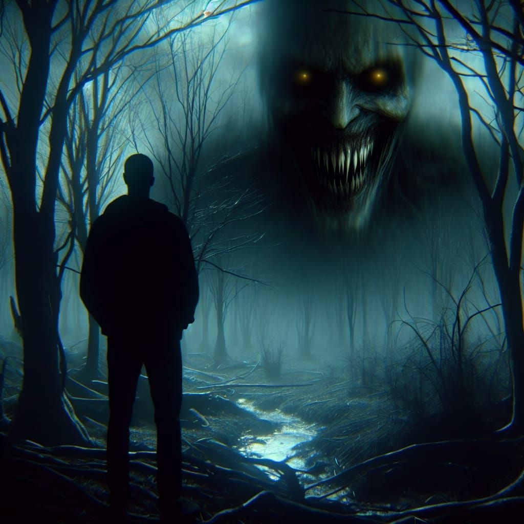 Terrifying Shadow Figure in Haunted Forest