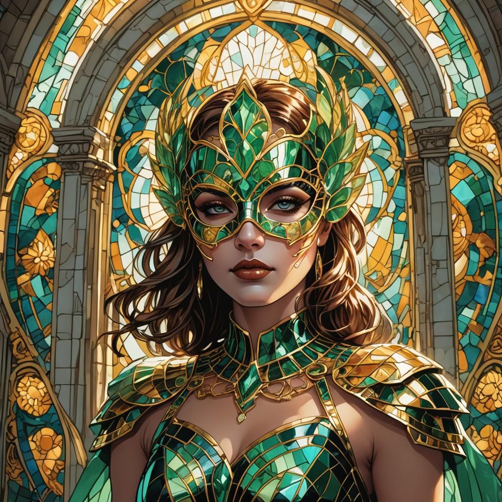 Girl in Stained Glass Dress Comic Book Art