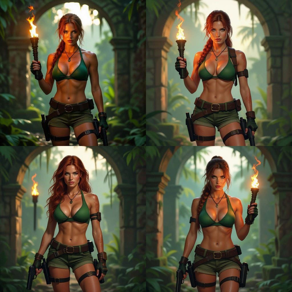 Lara Croft Cosplay in Jungle Ruins at Dusk