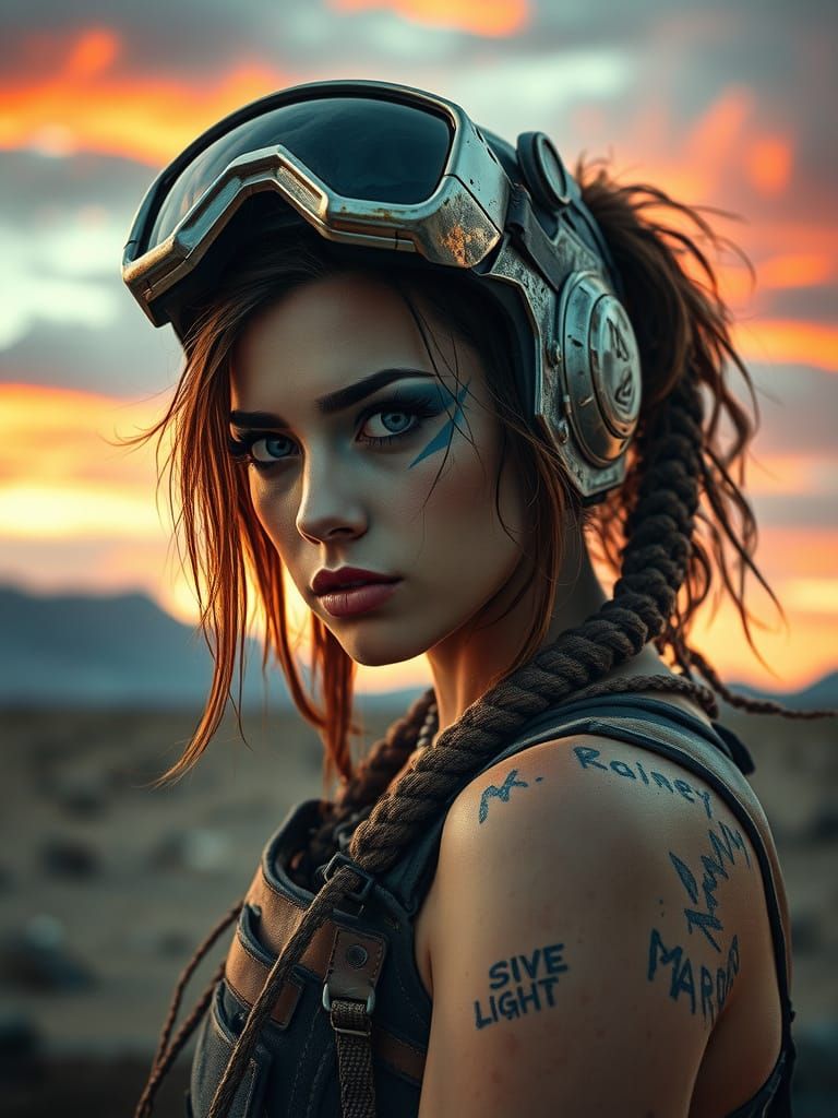 Hyperrealistic Road Warrior in Post-Apocalyptic Wasteland