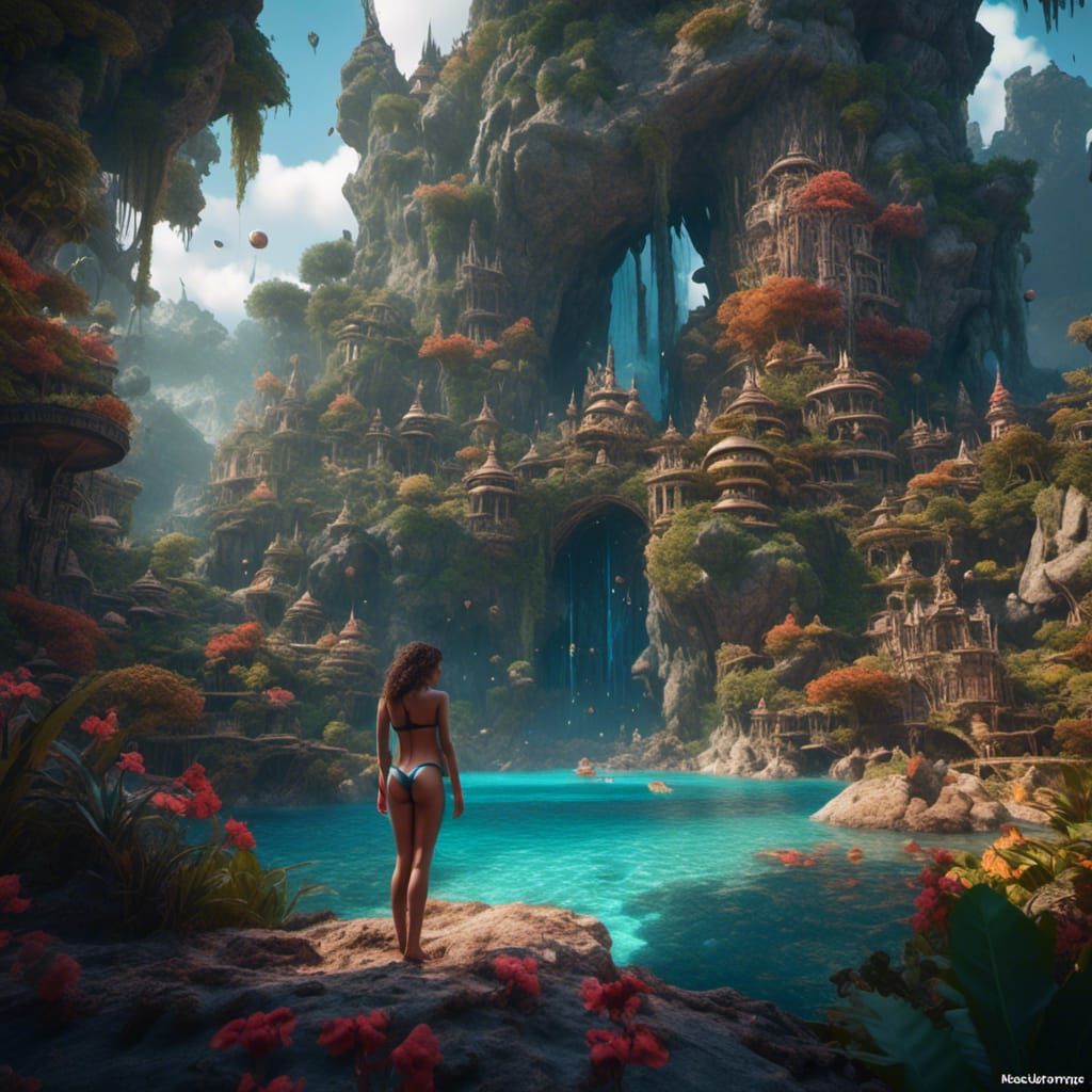 Hyperreal Bikini Women: Detailed Matte Painting