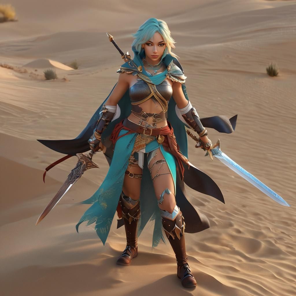 Desert Warrior with Scimitar, 3D Anime Art
