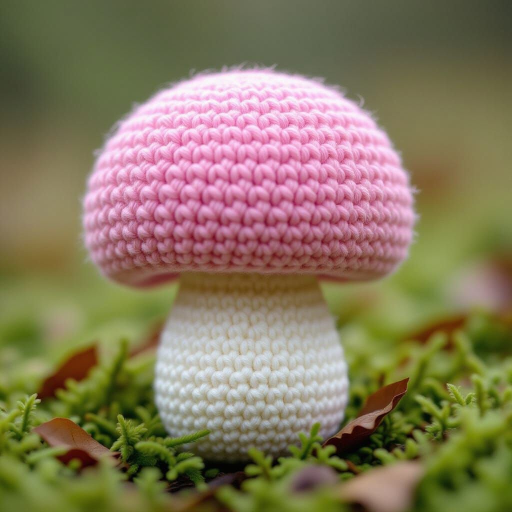 Hyperrealistic Pink Crochet Mushroom