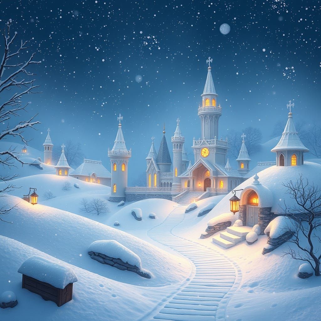 Whimsical Winter Kingdom in Softbox Photography Style