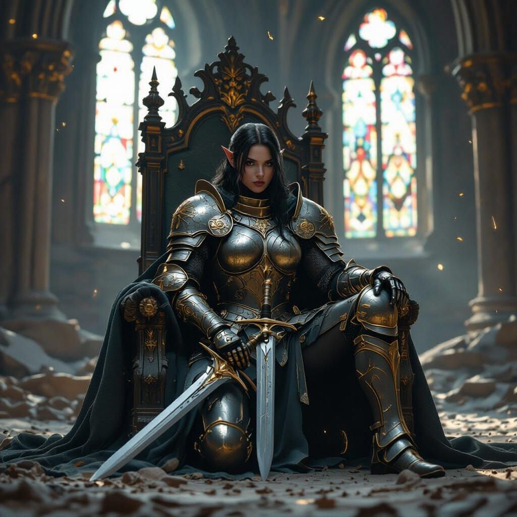 Solemn Elf Knight in Ruined Throne Hall