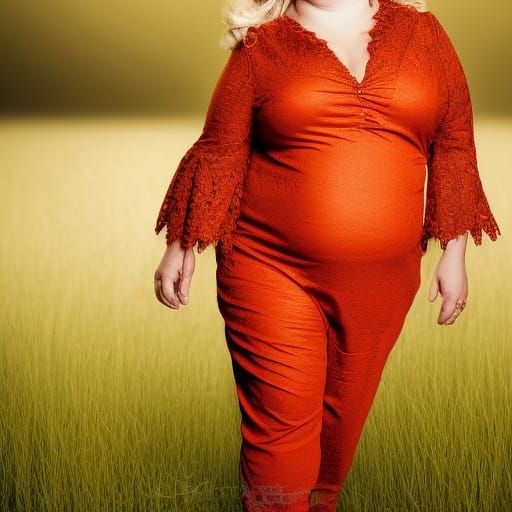 Cheerful Blonde in Orange Lace Portrait