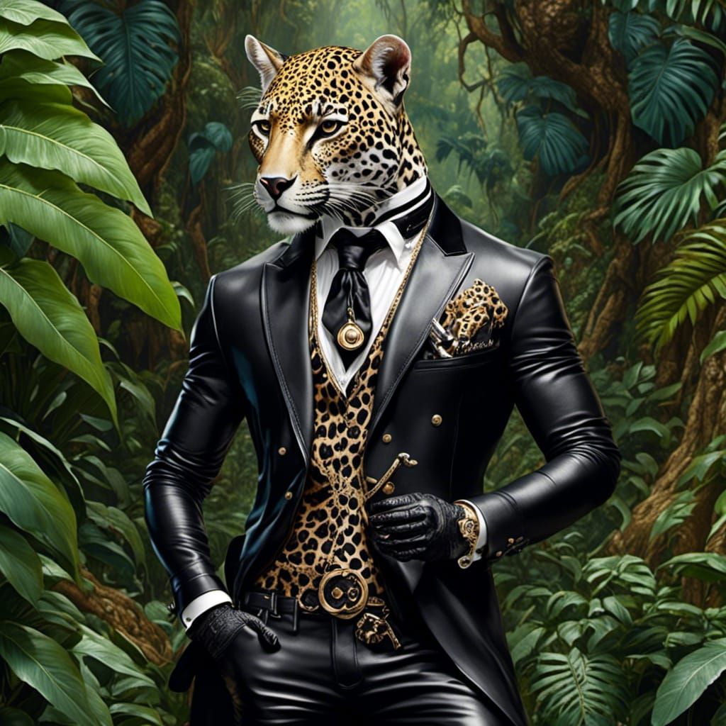 Anthro Jaguar Enjoying a Meal in Fantasy Jungle