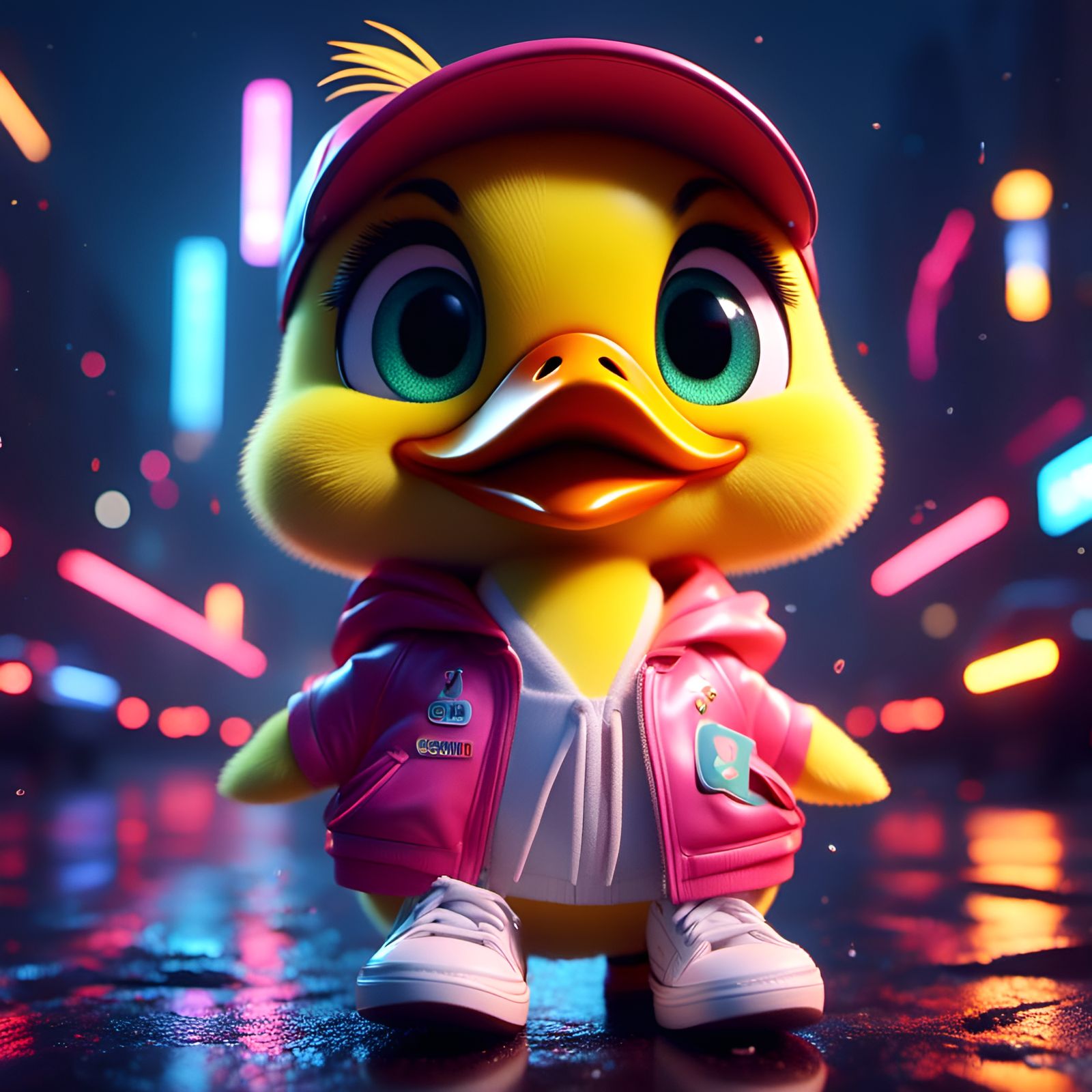 Adorable Chibi Duck Portrait in Tennis Shoes