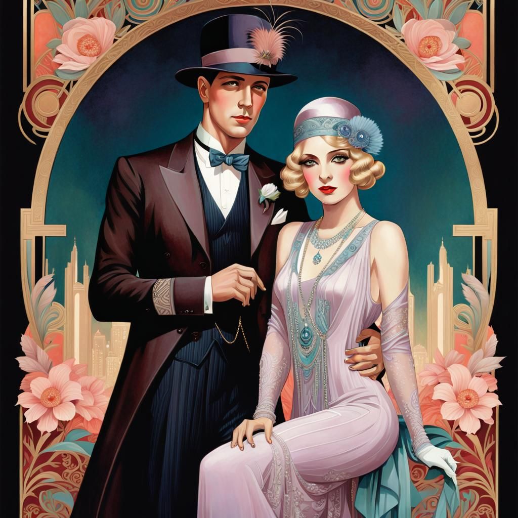 Elegant Art Deco Portrait of 1920s Couple
