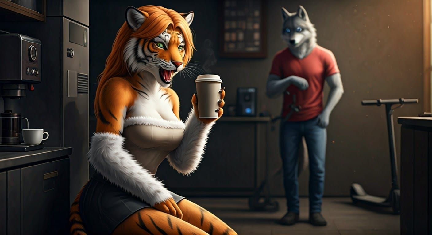 Feline Coffee Break in Cinematic Style