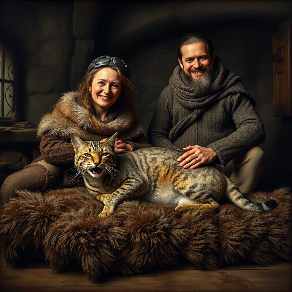 Stone Age Family Portrait in Rembrandt Style