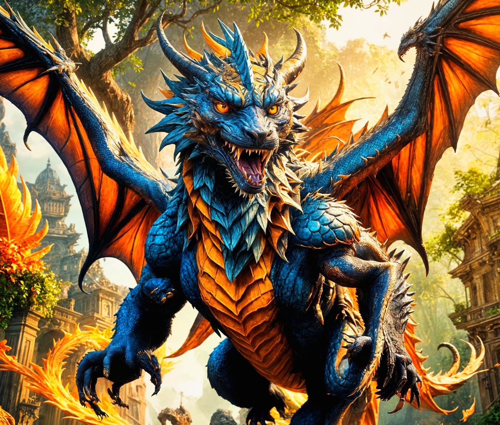 Hyperreal Tiger-Striped Dragon with Wide Wings