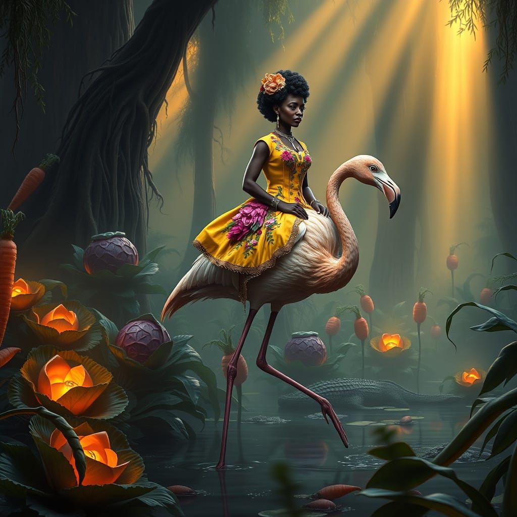 Victorian Woman Reigns Supreme on Majestic Flamingo