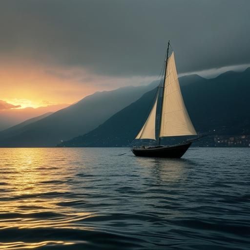 Sailboat Glides Across Lake Garda at Dawn
