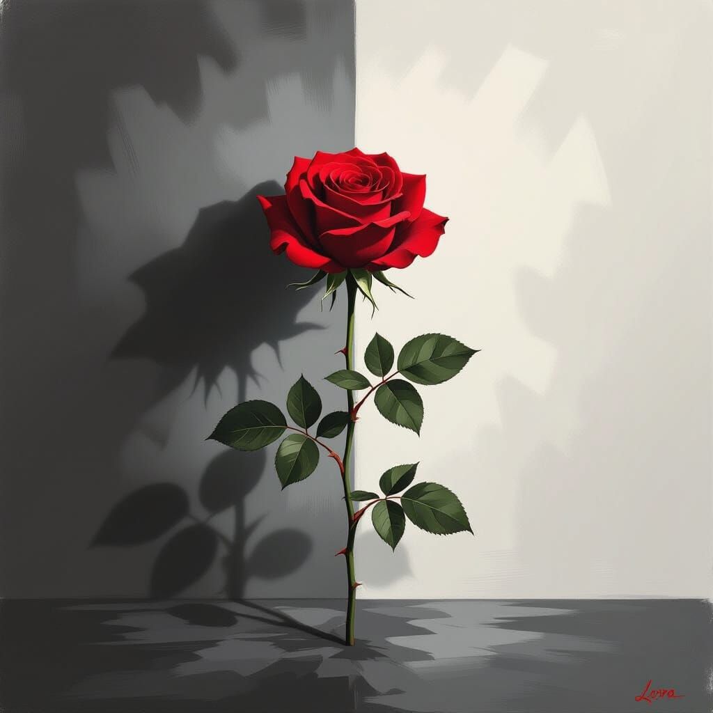 Vibrant Red Rose Against Grayscale Symbolizing Identity