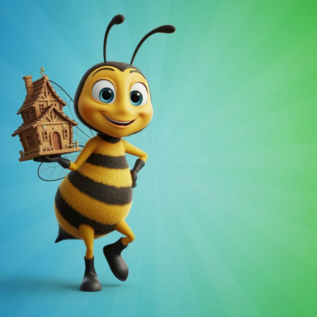 Bee Mascot with Wooden House: 3D Digital Art