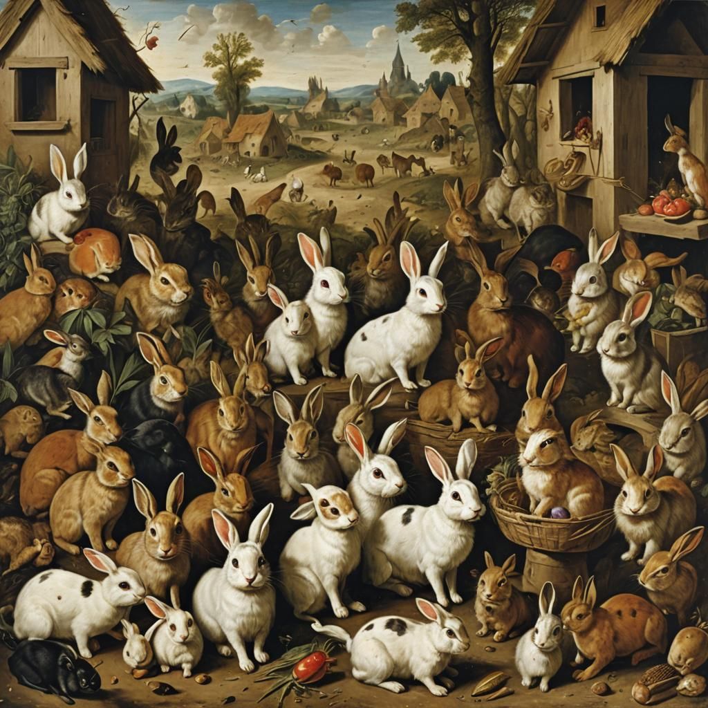 Famine Superstition: Rabbits in a Surreal Village