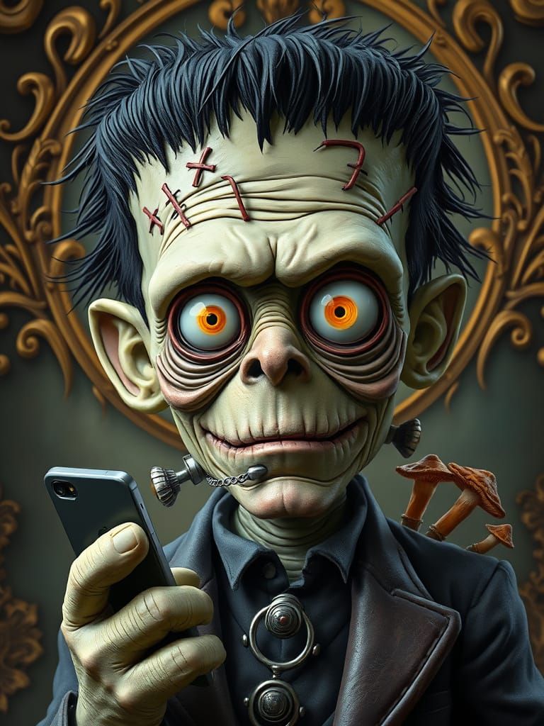 Whimsical Chibi Caricature of Frankenstein's Monster