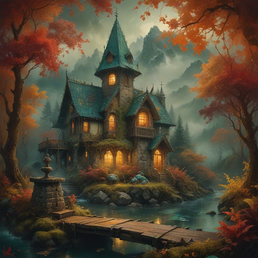 Ethereal Swiss Chalet in Autumnal Fog