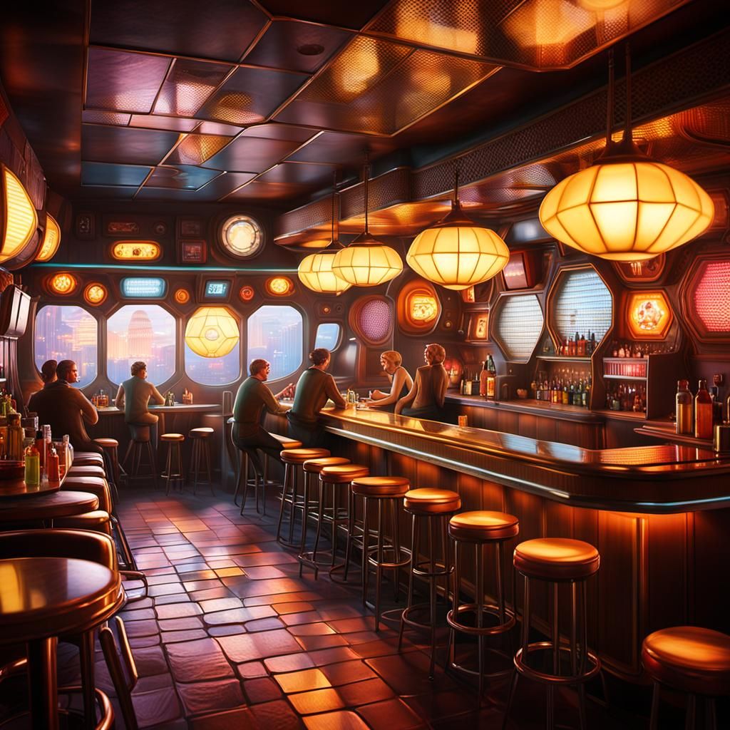 Retro-Futuristic Honey Bee Dive Bar in 50s Style