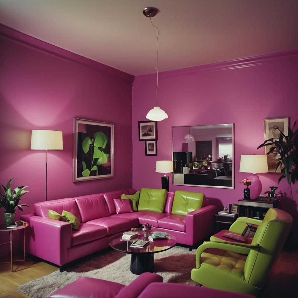 Neon Sofas in 1990s Home Interior: Retro Polaroid Style