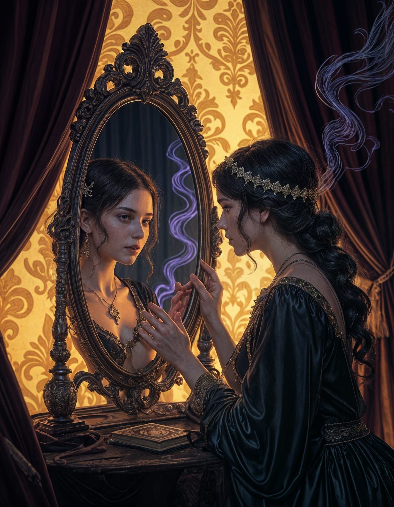 Dark Fantasy Fortune Teller in Dynamic Lighting