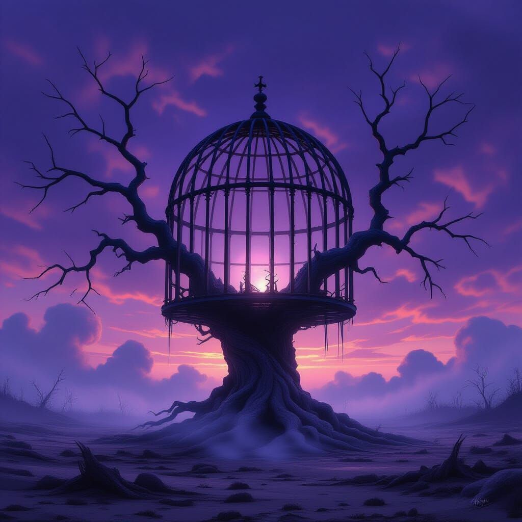 Ancient Tree Birdcage in Desolate Wasteland