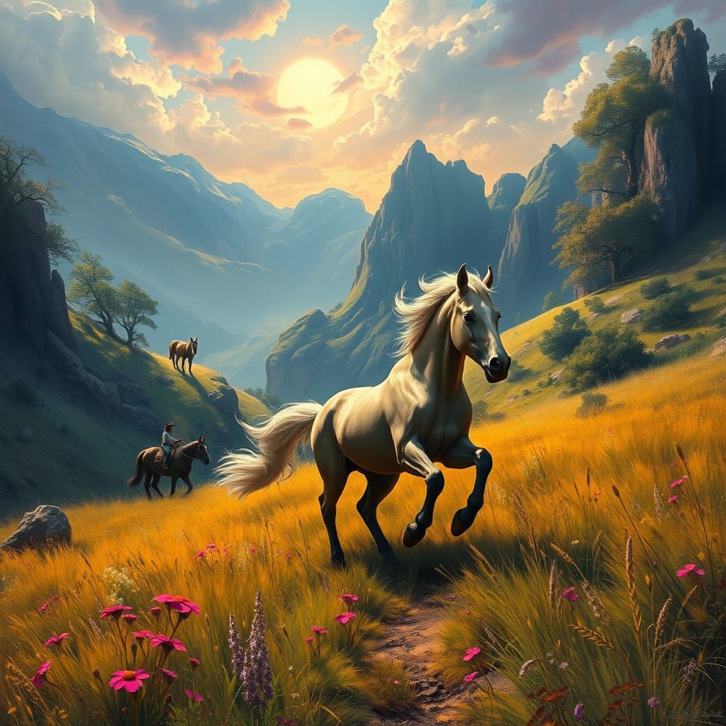 Ethereal Landscape with Galgo Espaniol in Fantastical Meadow