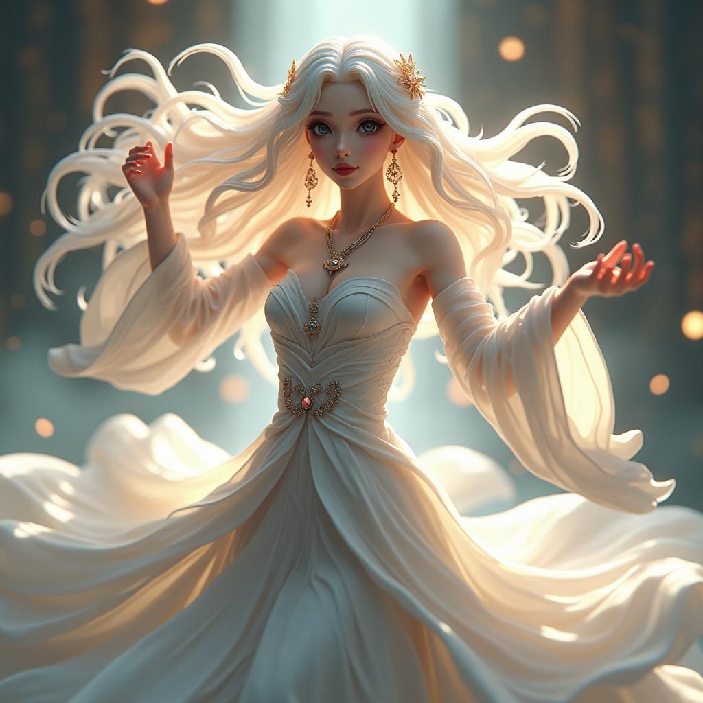 Elegant Asian Anime Woman in Graceful Dance