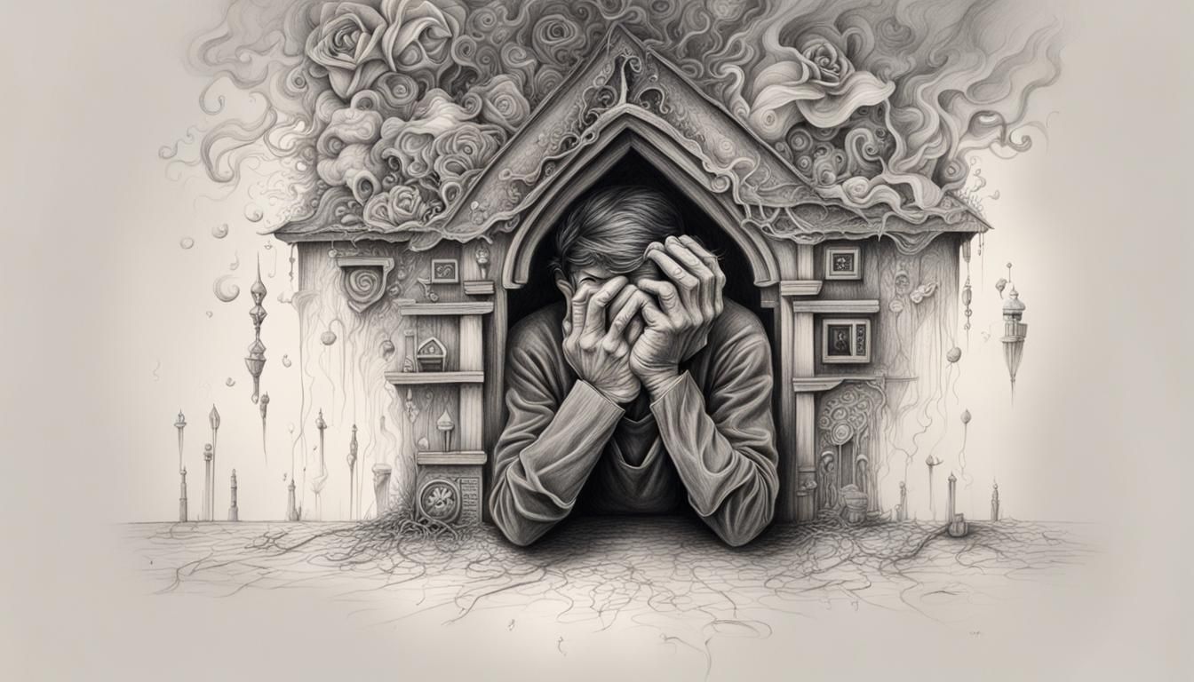 Pencil Sketch of Hidden Pain and Inner Chaos