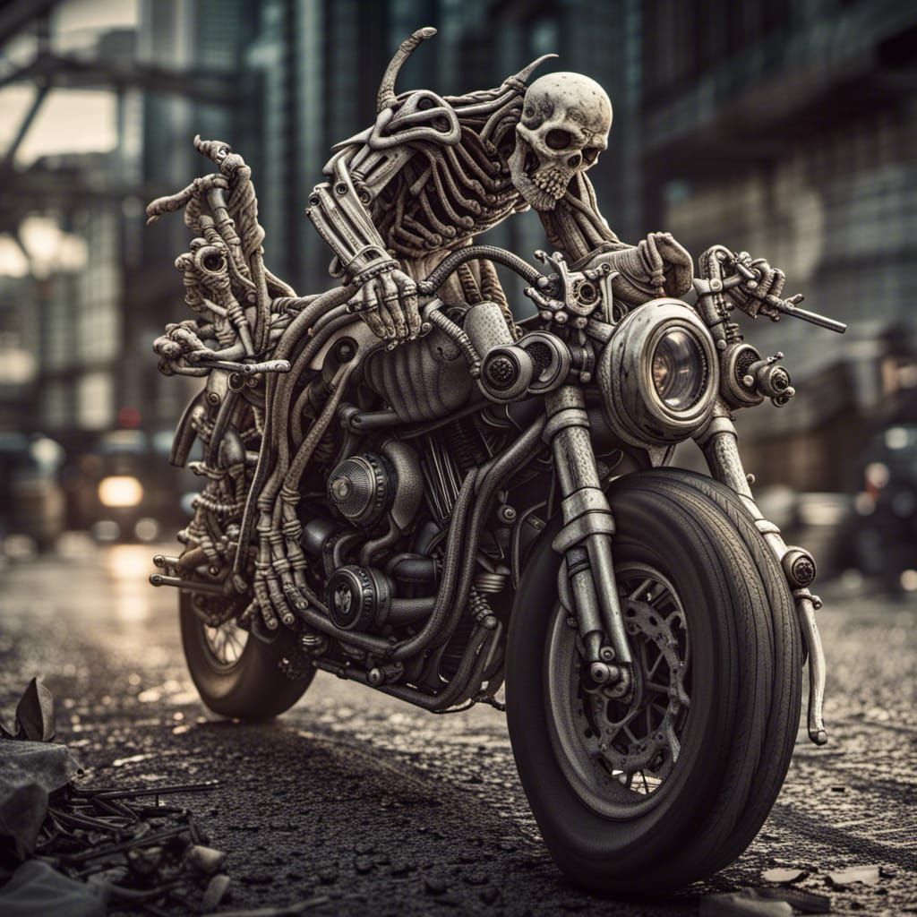 Demonic Rider on Skeletal Motorcycle