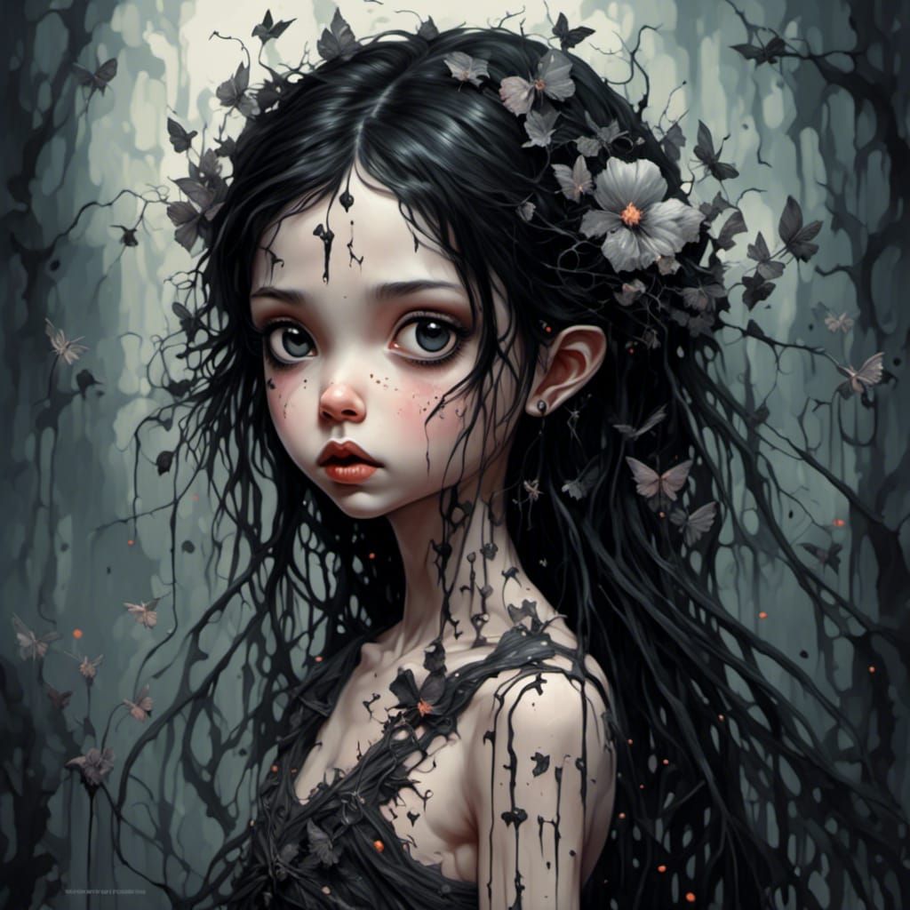 Adorable Gothic Darkling Woman: Digital Airbrush Fantasy