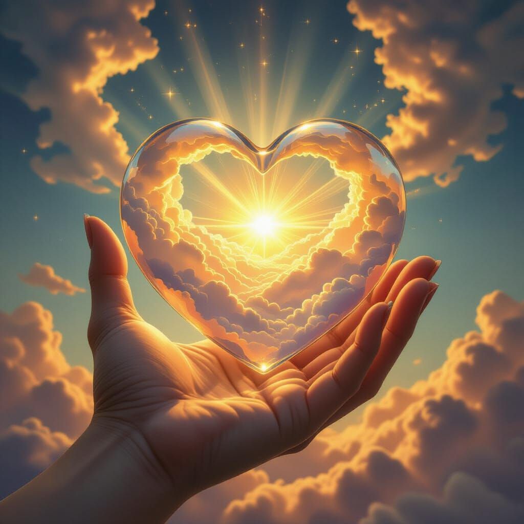 Divine Heaven Within a Glass Heart Held by God