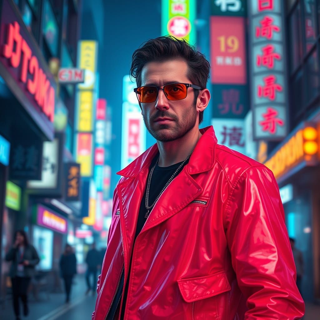 Jake Gyllenhaal in Flashy Cyberpunk Neo Tokyo