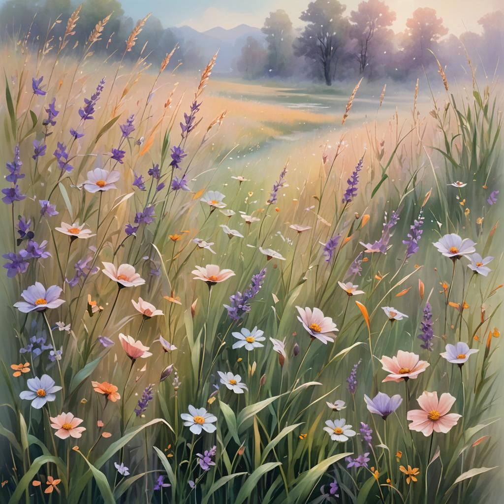 Ethereal Meadow: A Whimsical Oil Painting Landscape