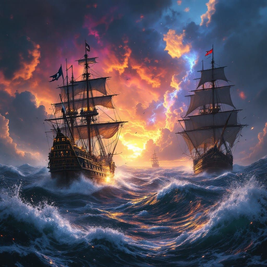 Epic Pirate Ship Battle in Turbulent Seascape