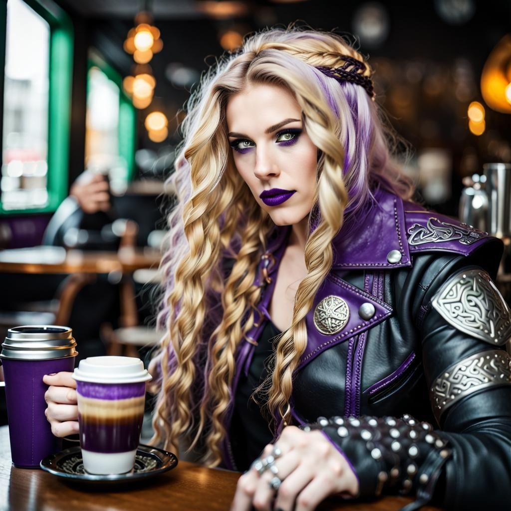 Valkyrie in Cafe with Viking Features