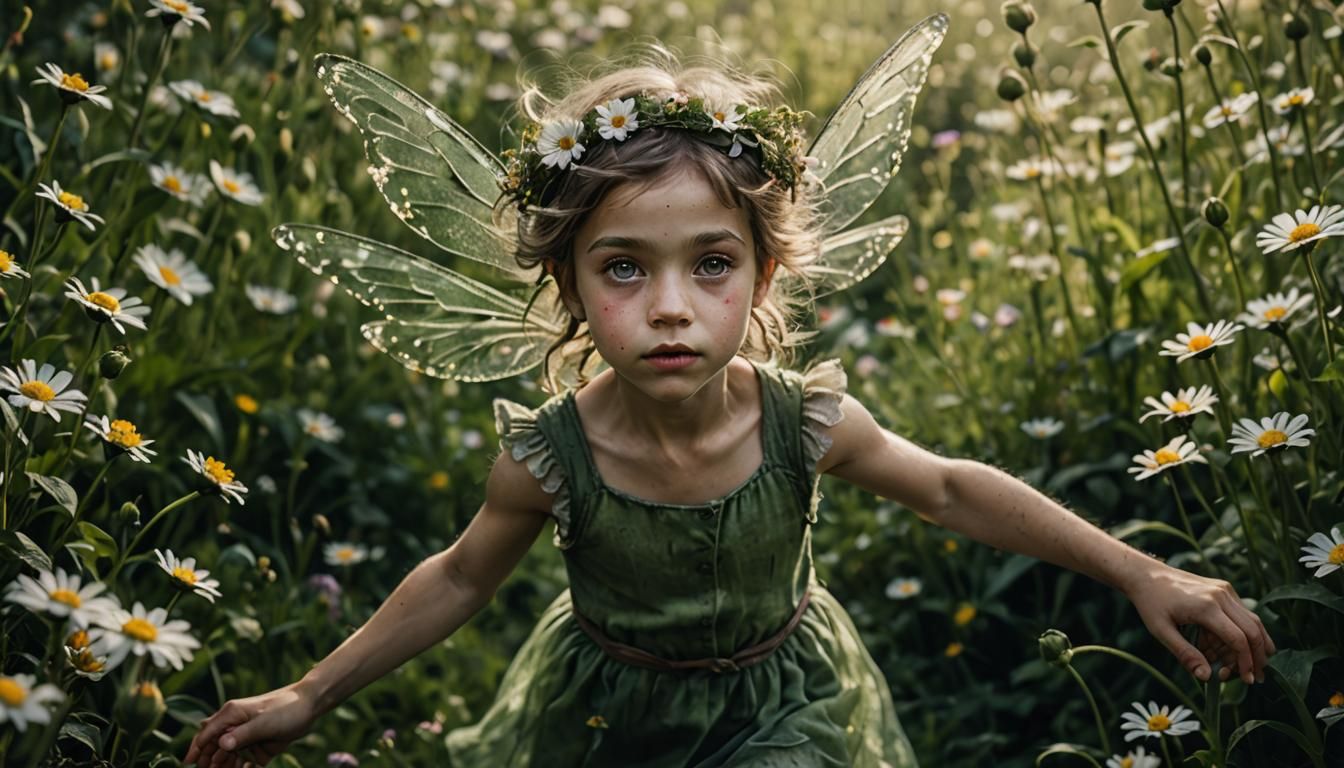 Flower Fairy Portrait in Lush Green Meadow