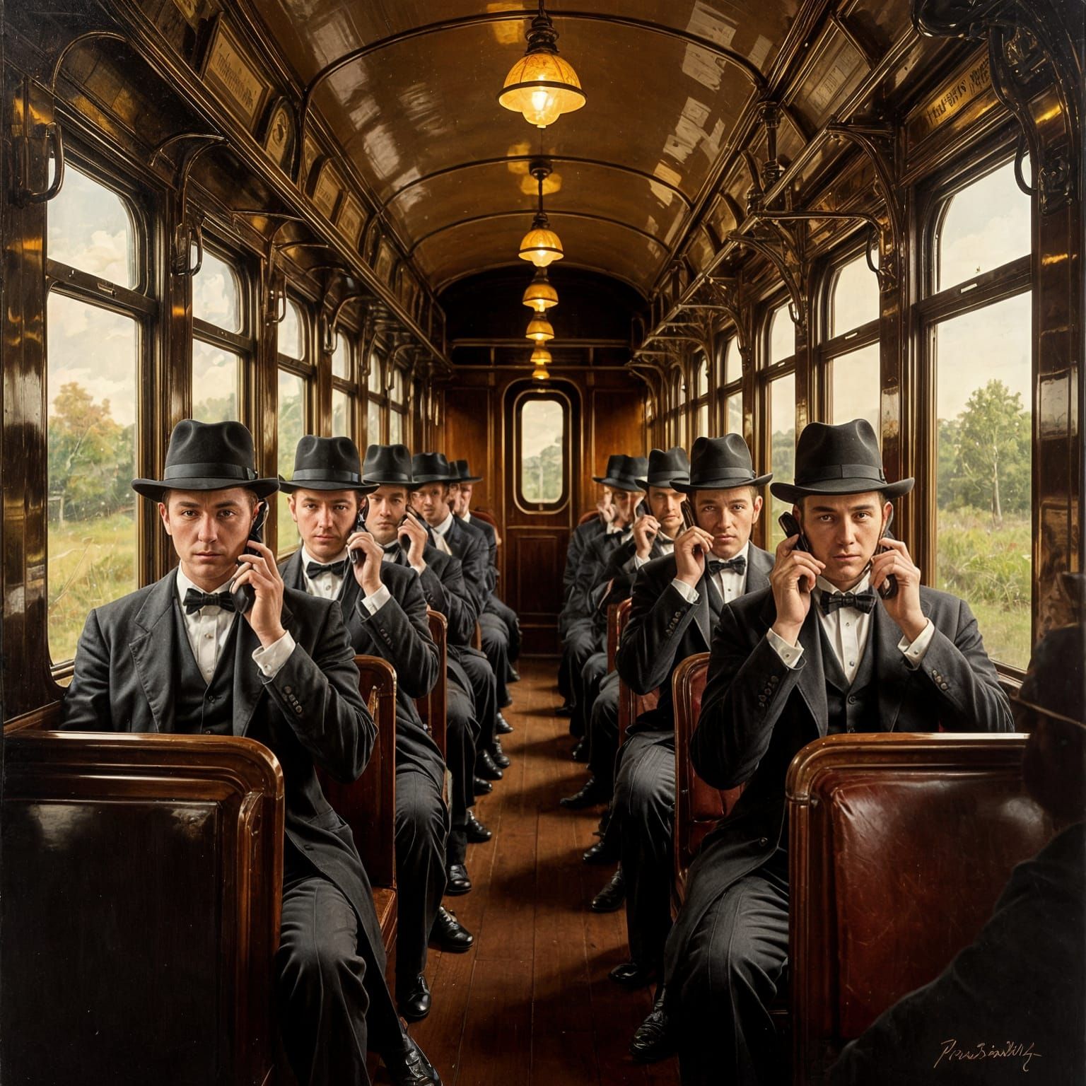 Victorian Train Carriage Interior in Oil Painting Style