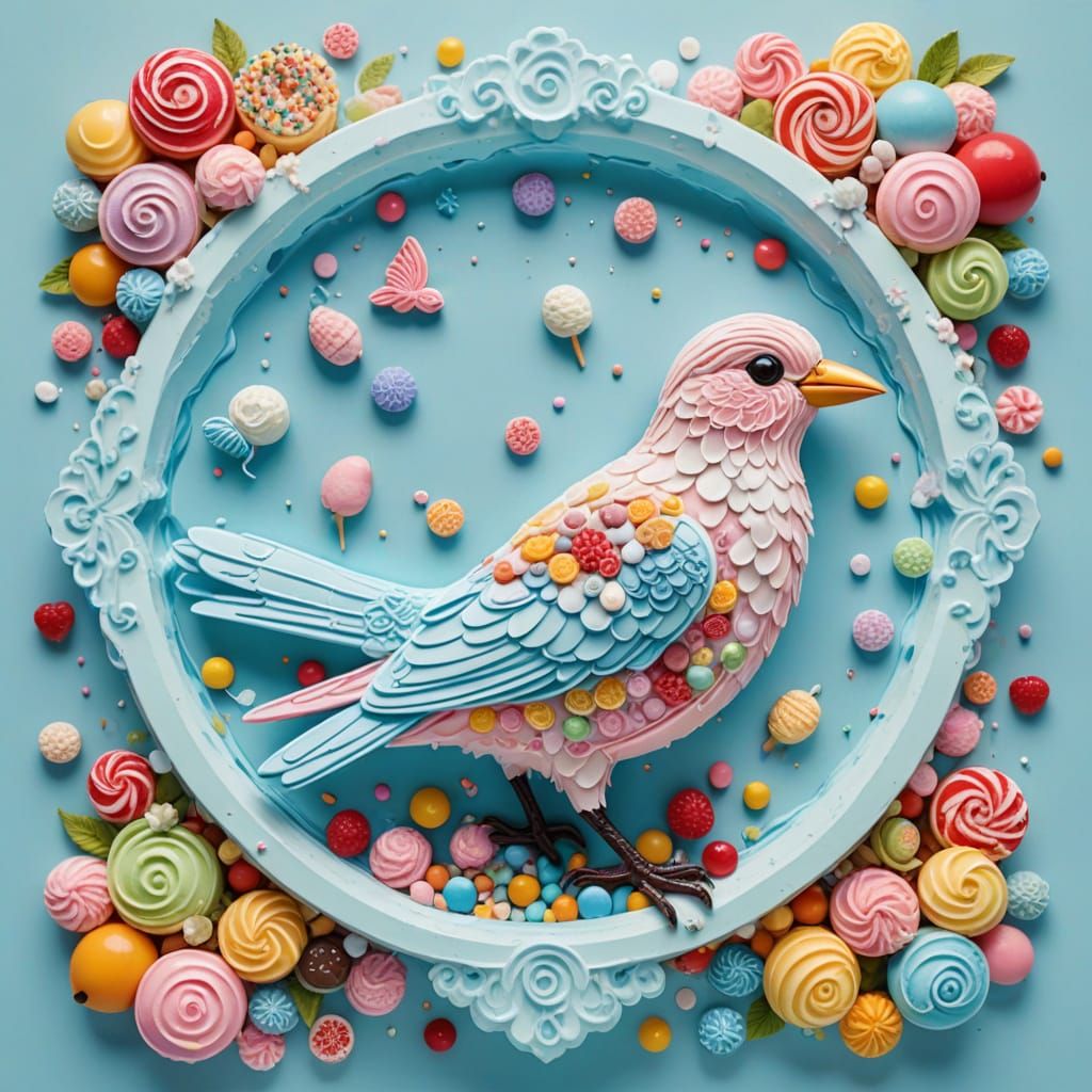 Ice Cream Bird in Candy Landscape