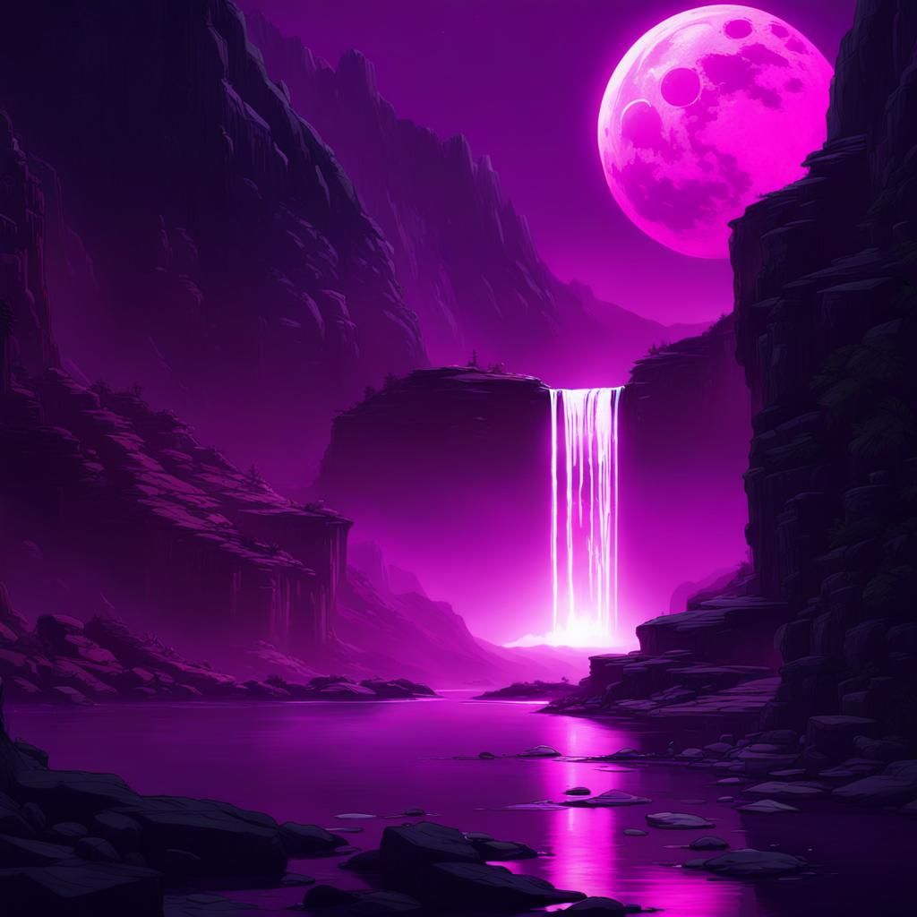 Glowing Purple Waterfall in Cyberpunk Style