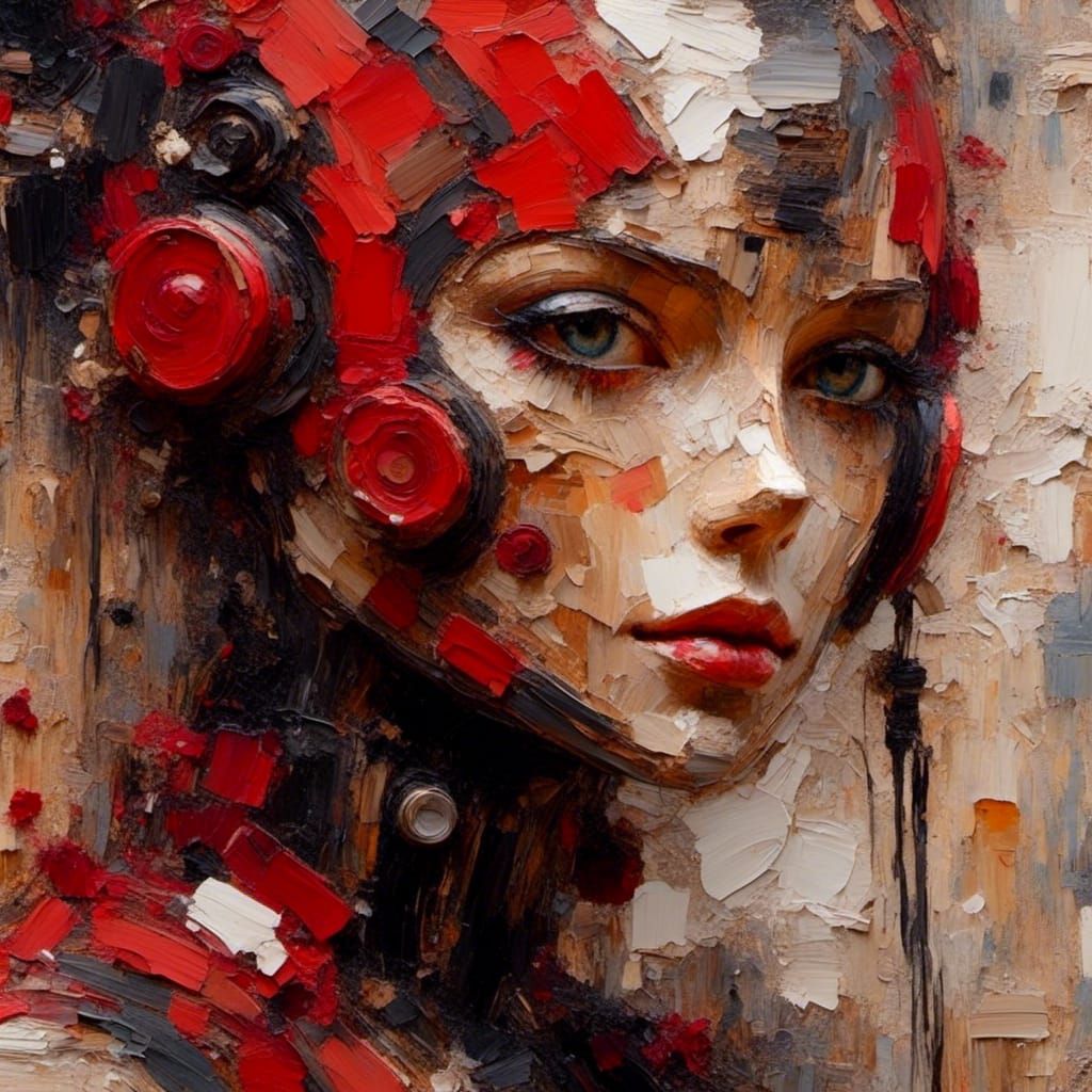 extreme close-up portrait :: Impressionist painting of a bea...