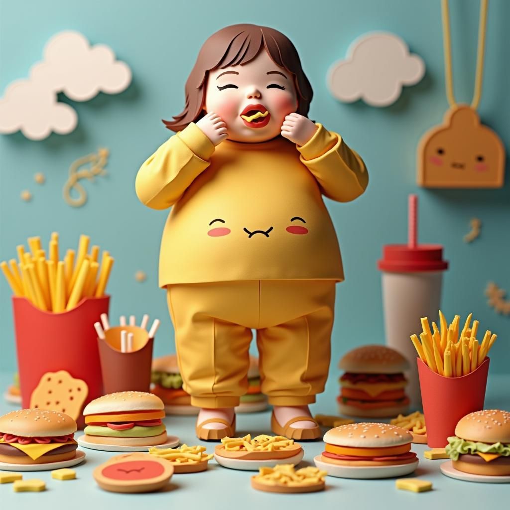 Papercraft Art of Person Eating Fast Food