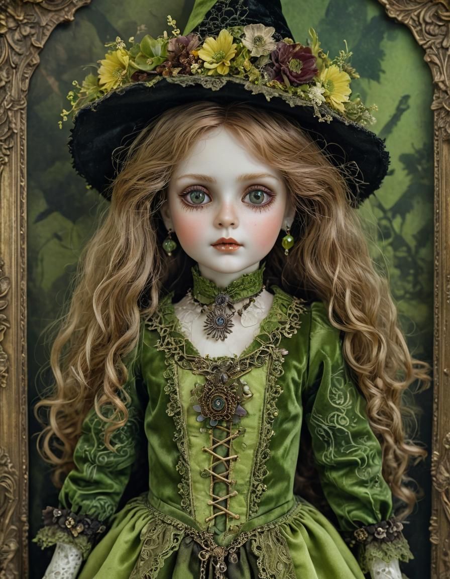 Victorian Witch Doll Portrait in Hyper-Realistic Style