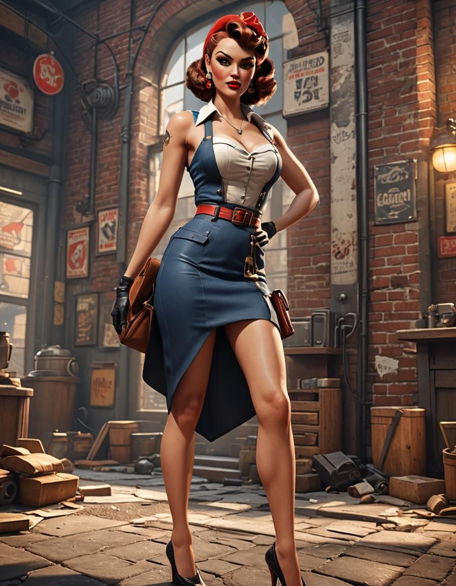 3D Pin-Up Girl in Cinematic Style