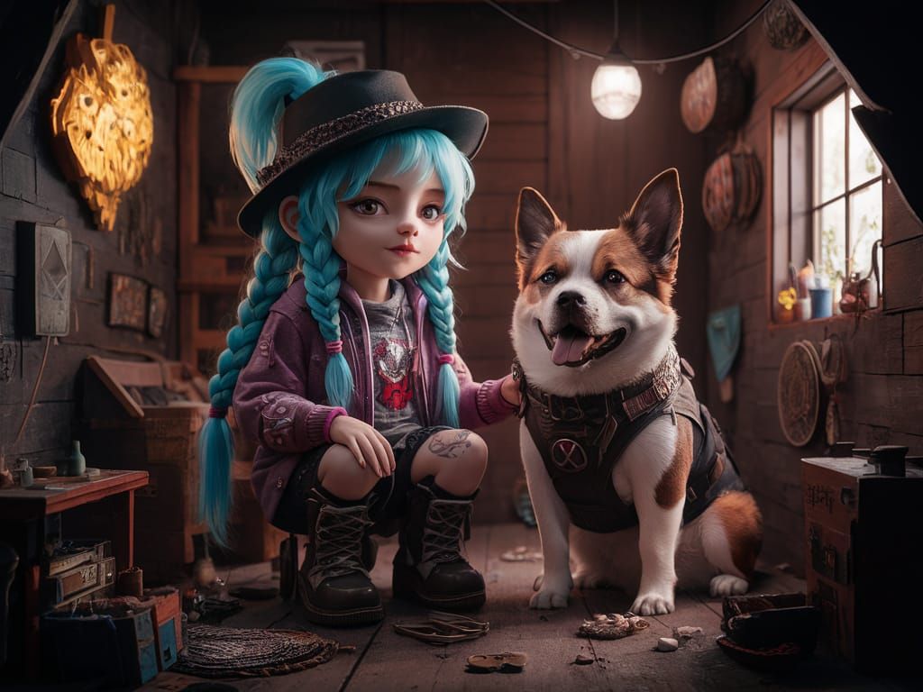 Cyberpunk Ryot Grrrl in Secret Hideout with Livingfart Puppy